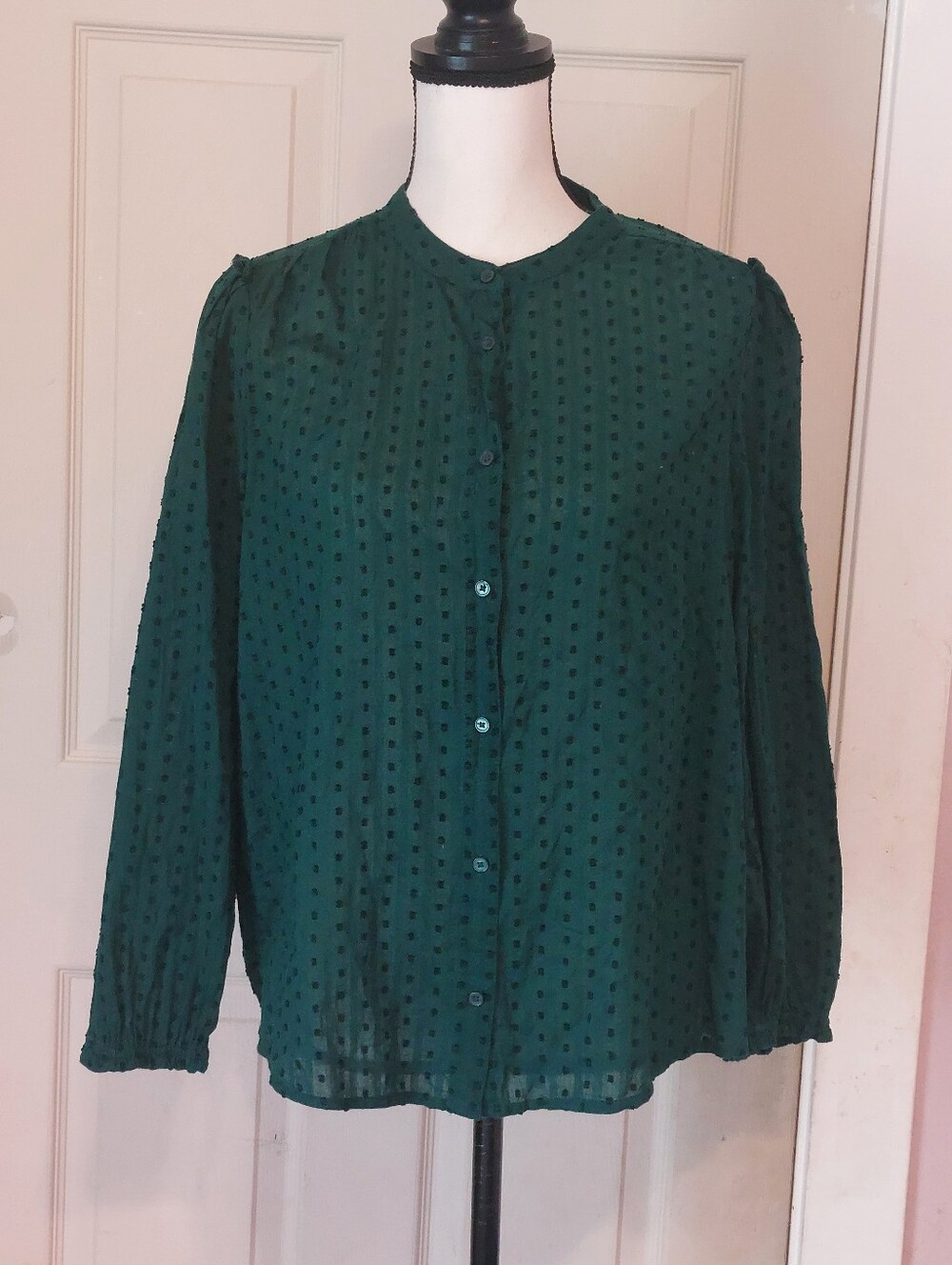 J.crew Green Swiss Dot Long Sleeve Button Down Shirt Size L